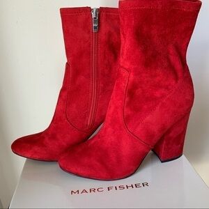 MARC FISHER Red Suede BOOTIES chunky block heel boots size 8